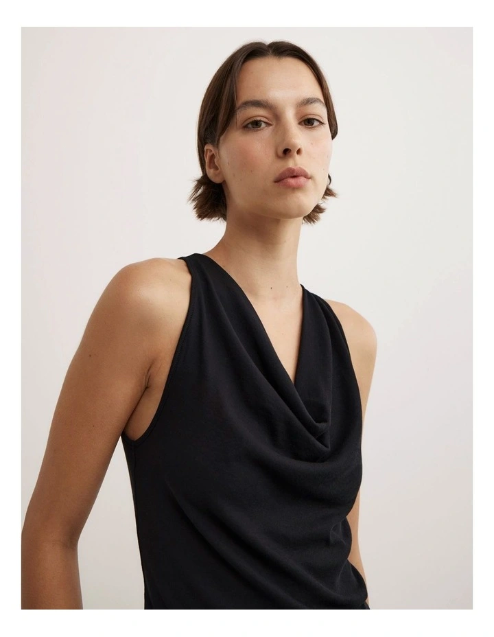 Cowl Neck Tank Top in Black image 3