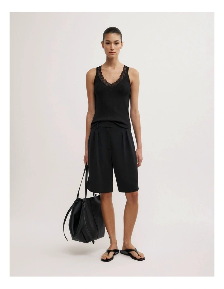 Lace Rib Tank Top in Black image 2