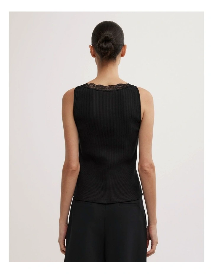Lace Rib Tank Top in Black image 4