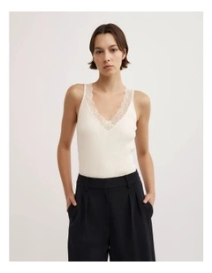 Lace Rib Tank Top in Vanilla