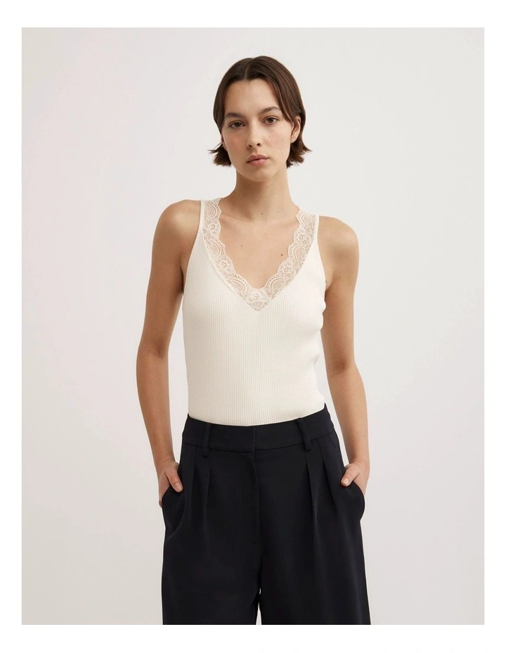 Lace Rib Tank Top in Vanilla image 1