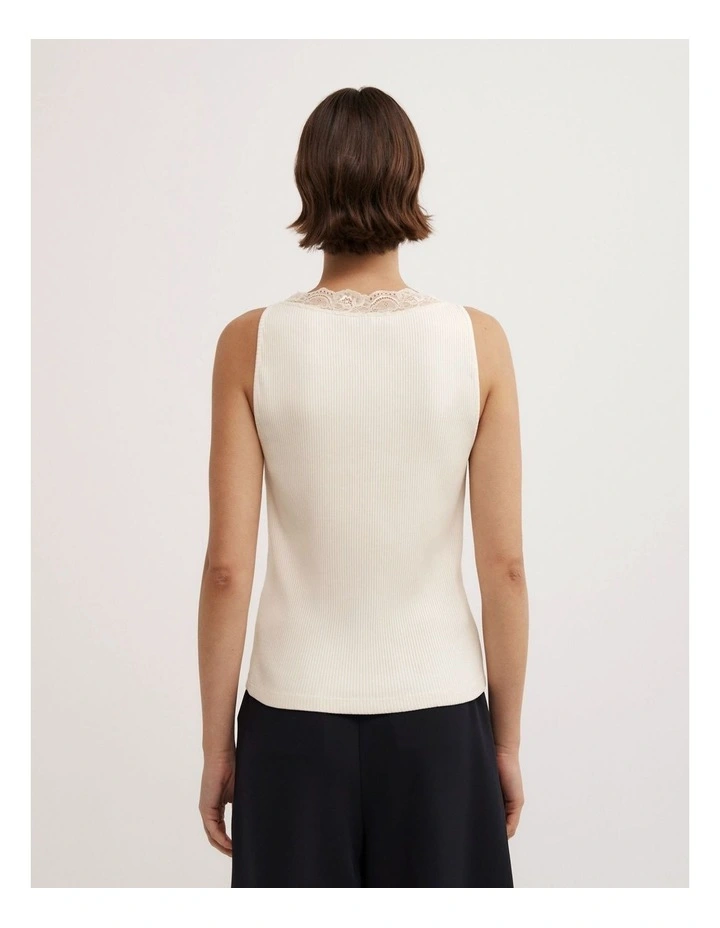 Lace Rib Tank Top in Vanilla image 4