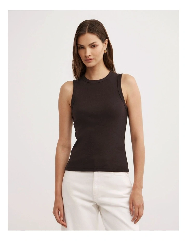 Crew Rib Tank Top in Espresso image 1
