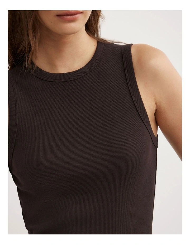 Crew Rib Tank Top in Espresso image 3