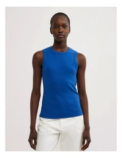 Crew Rib Tank Top in Cobalt