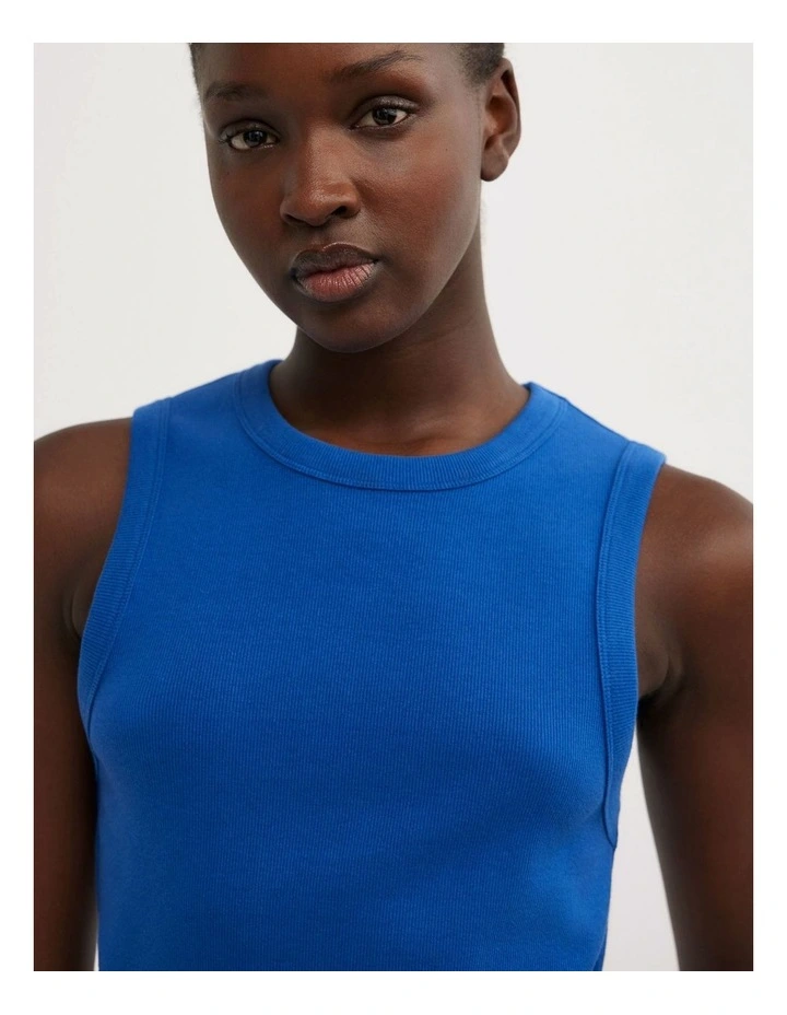 Crew Rib Tank Top in Cobalt image 3