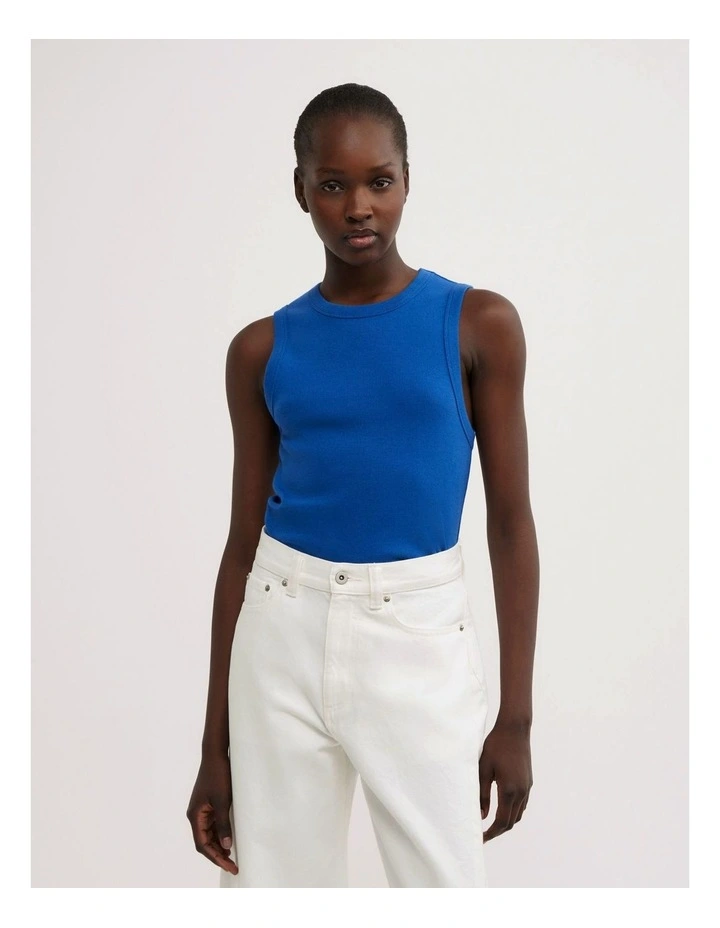 Crew Rib Tank Top in Cobalt image 4