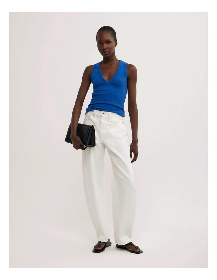 Fine Rib V-neck Tank Top in Cobalt image 2