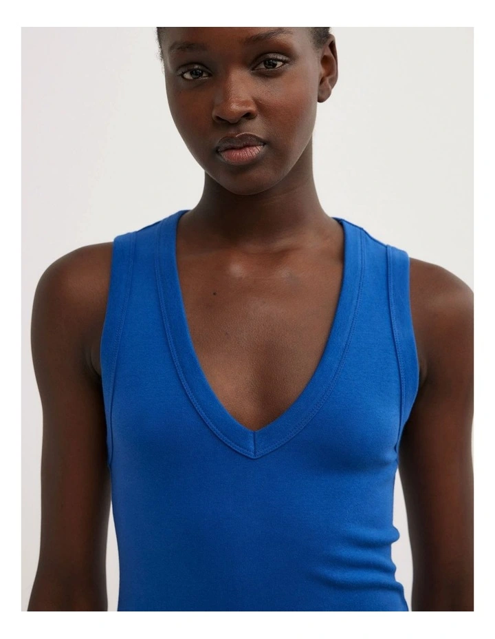 Fine Rib V-neck Tank Top in Cobalt image 3