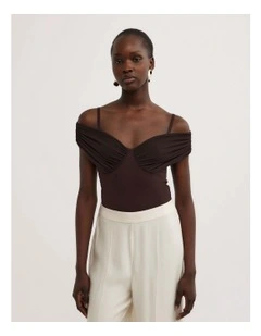 Off Shoulder Bodysuit in Espresso
