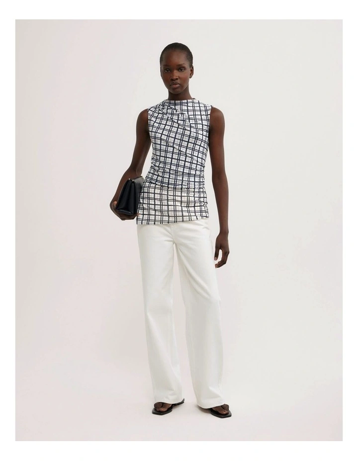 Asymmetric Mesh Tank Top in Blue Check image 2