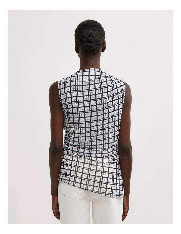 Asymmetric Mesh Tank Top in Blue Check image 5