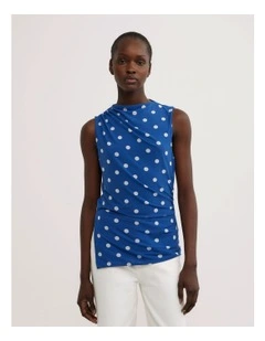 Asymmetric Mesh Tank Top in Cobalt Spot