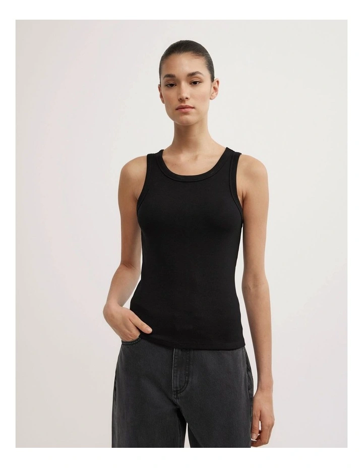 Seam Detail Rib Tank Top in Black image 1