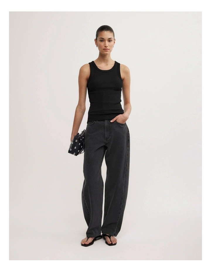 Seam Detail Rib Tank Top in Black image 2