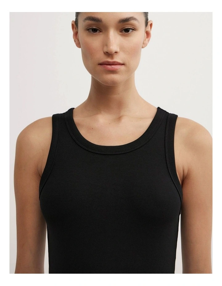 Seam Detail Rib Tank Top in Black image 3