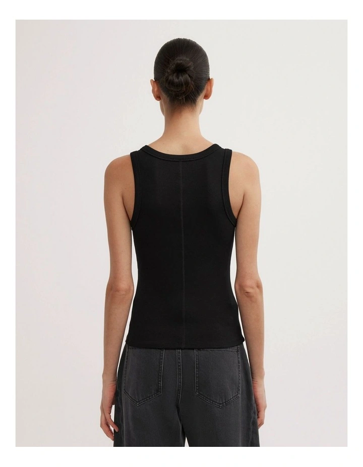 Seam Detail Rib Tank Top in Black image 4