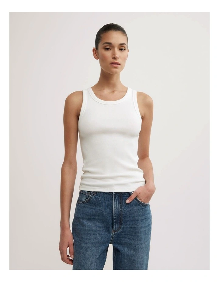 Seam Detail Rib Tank Top in Fresh White image 1
