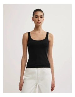Fine Scoop Neck Tank Top in Black