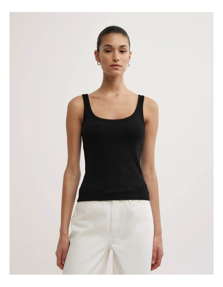 Fine Scoop Neck Tank Top in Black image 1