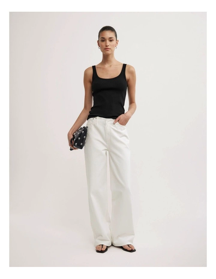 Fine Scoop Neck Tank Top in Black image 2