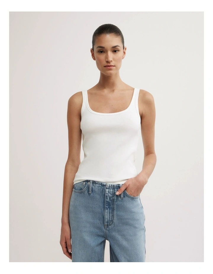 Fine Scoop Neck Tank Top in Fresh White image 1