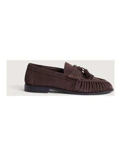 Zoe Suede Mule Loafers in Fig