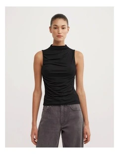 Gathered Jersey Top in Black