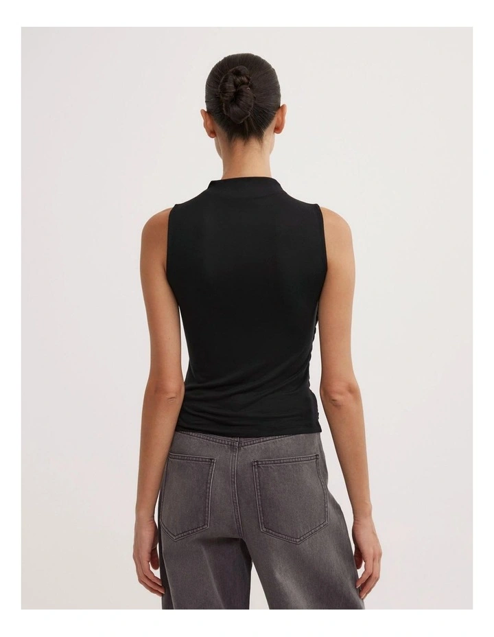 Gathered Jersey Top in Black image 2