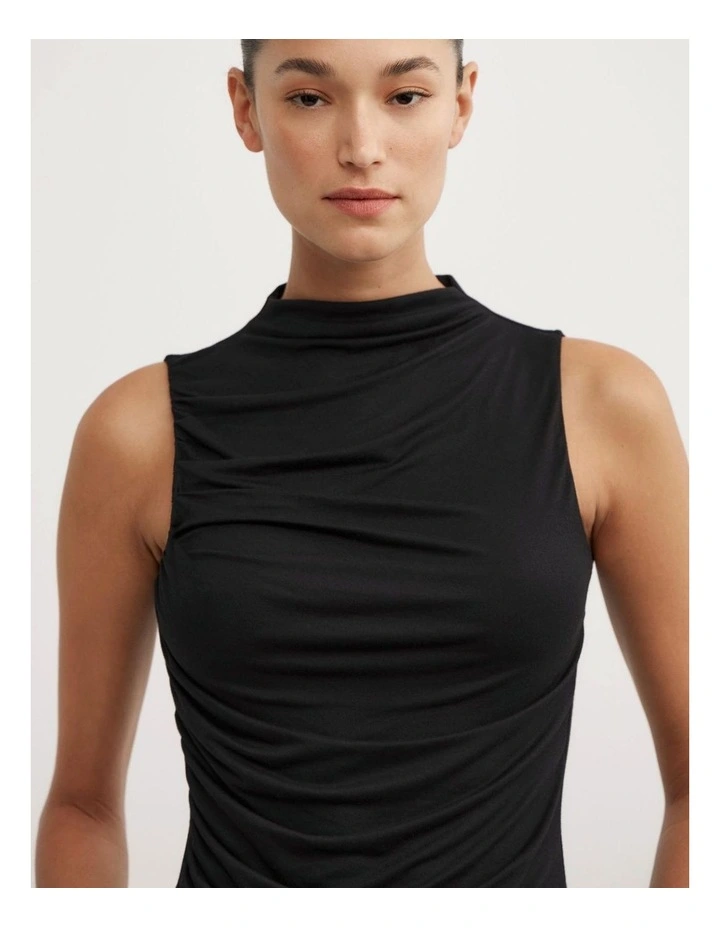 Gathered Jersey Top in Black image 3