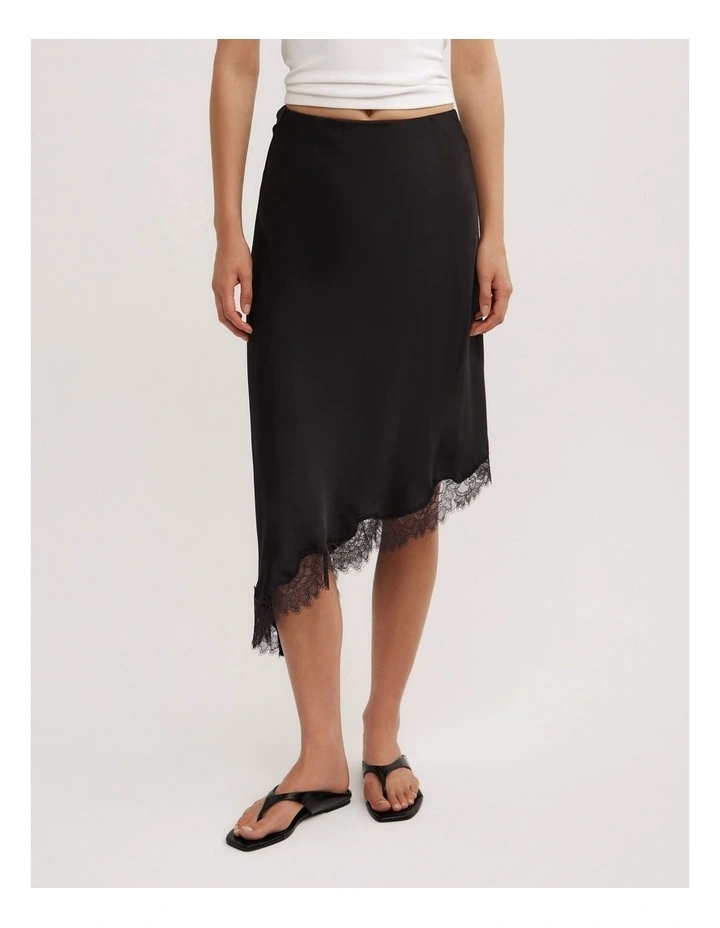 Asymmetric Lace Skirt in Black image 2