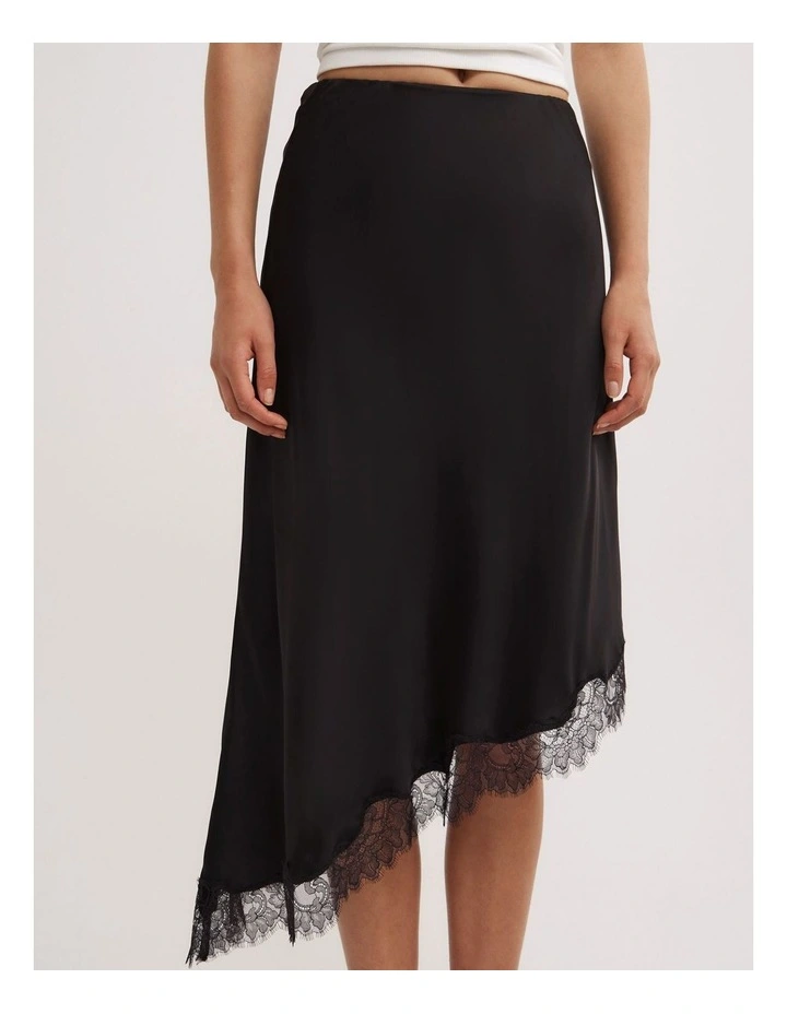 Asymmetric Lace Skirt in Black image 3