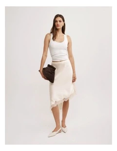 Asymmetric Lace Skirt in Vanilla