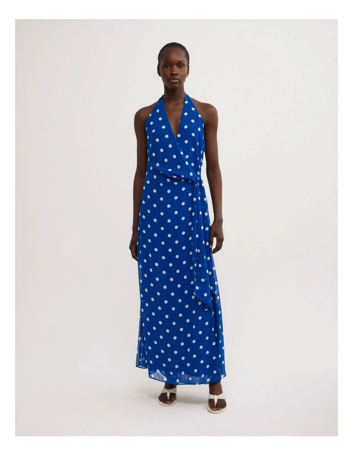 Wrap Halter Dress in Cobalt Spot image 1