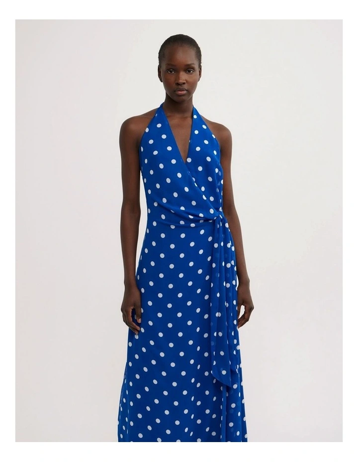 Wrap Halter Dress in Cobalt Spot image 2