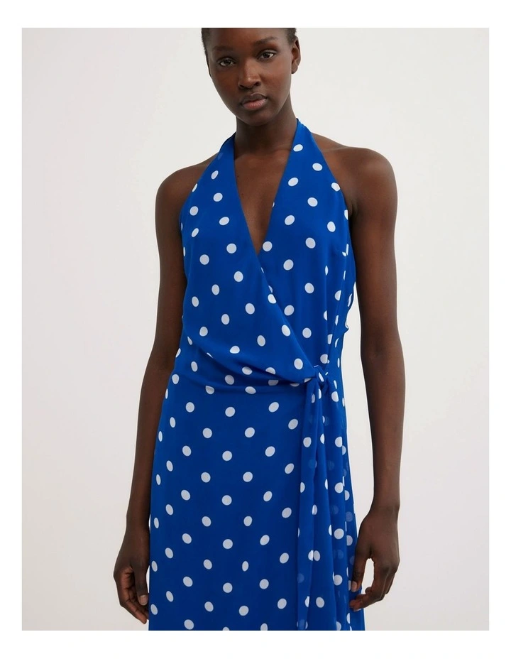 Wrap Halter Dress in Cobalt Spot image 3