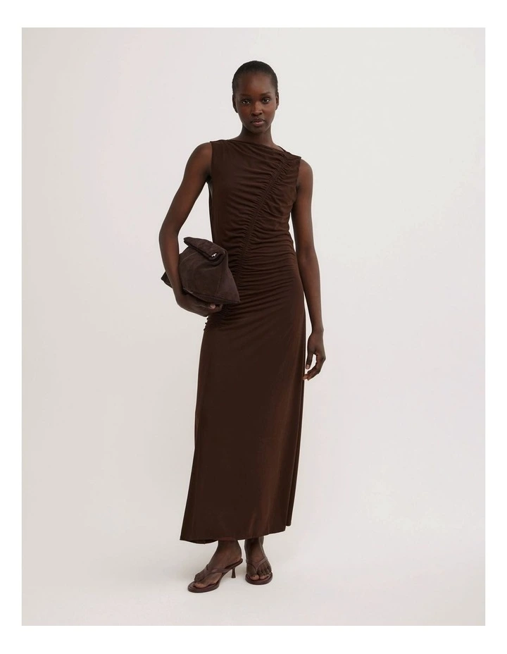 Asymmetric Gather Dress in Espresso image 1