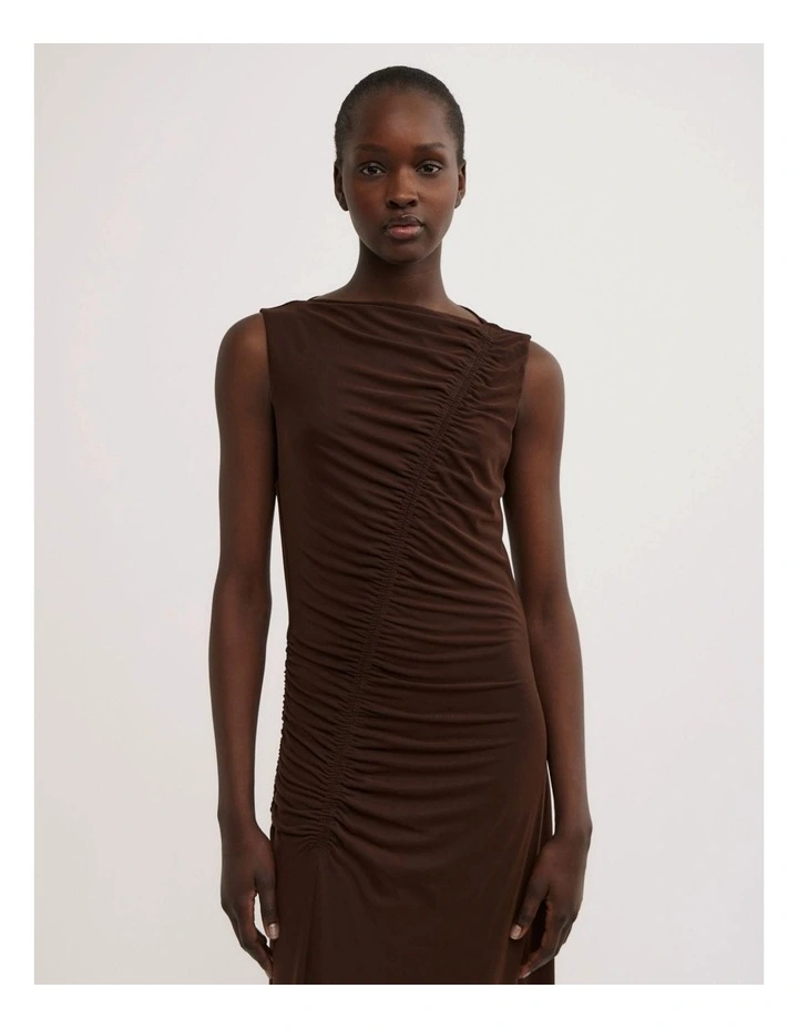 Asymmetric Gather Dress in Espresso image 2