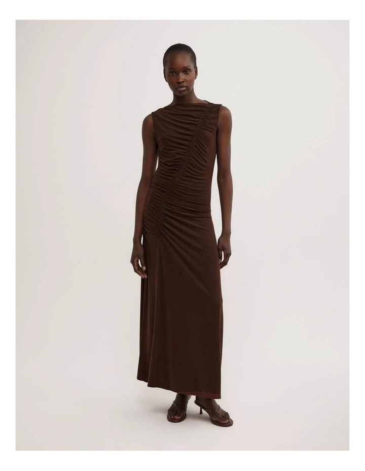 Asymmetric Gather Dress in Espresso image 3