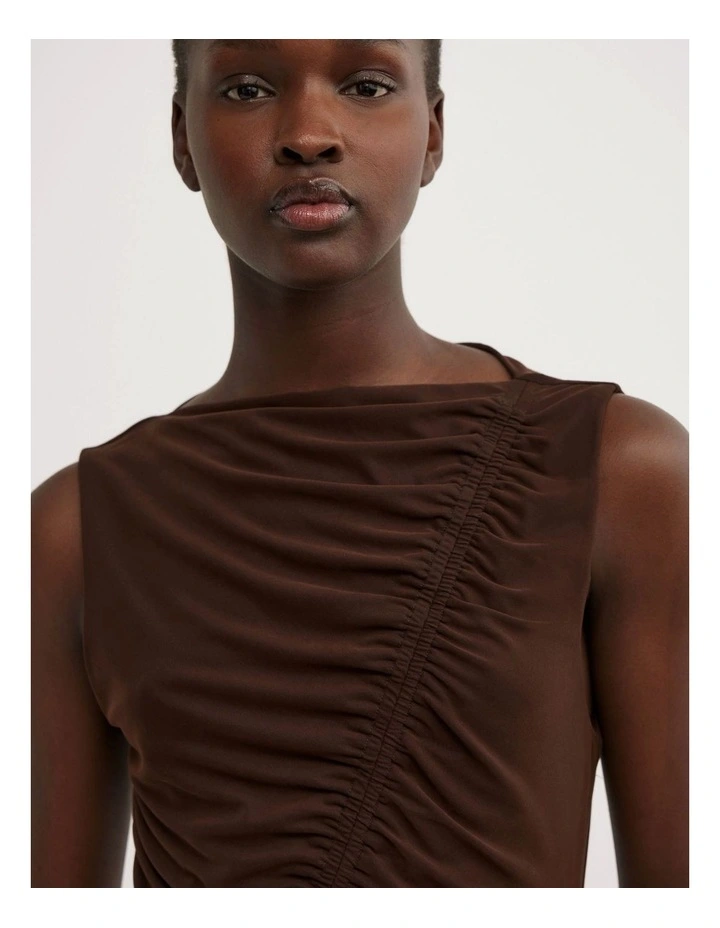 Asymmetric Gather Dress in Espresso image 4