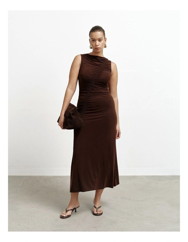 Asymmetric Gather Dress in Espresso image 6