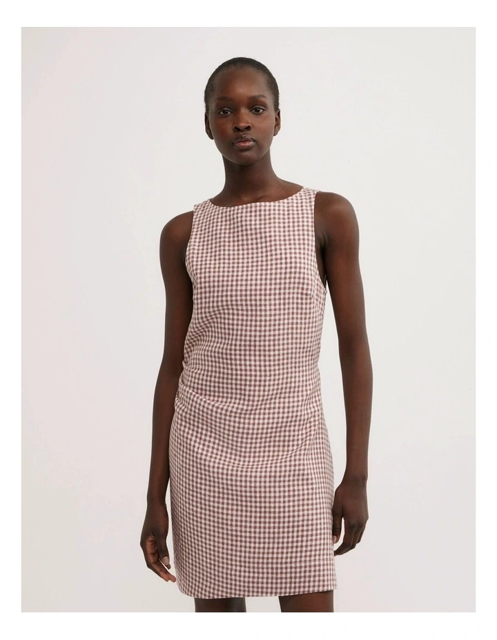 Boat Neck Mini Dress in Maple Gingham image 1