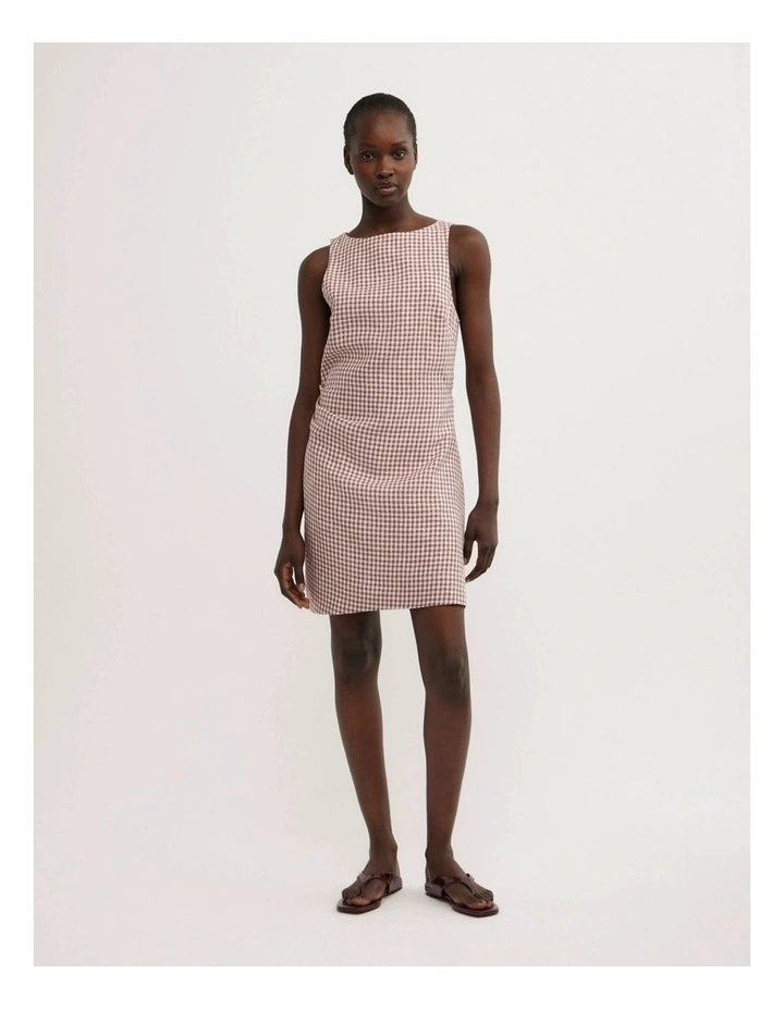 Boat Neck Mini Dress in Maple Gingham image 2