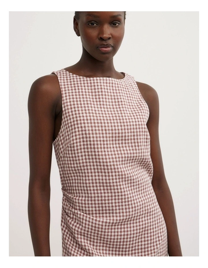 Boat Neck Mini Dress in Maple Gingham image 3