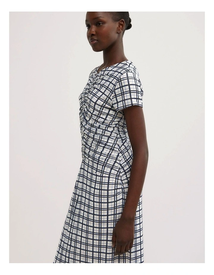 Gather Mesh Dress in Blue Check image 3