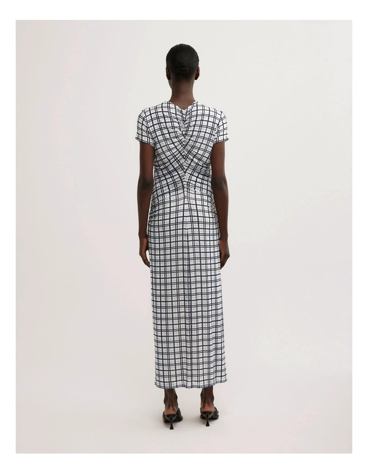Gather Mesh Dress in Blue Check image 5