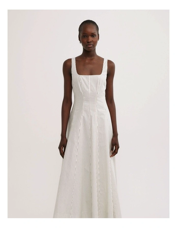 Seam Detail Midi Dress in Vanilla Stripe image 2