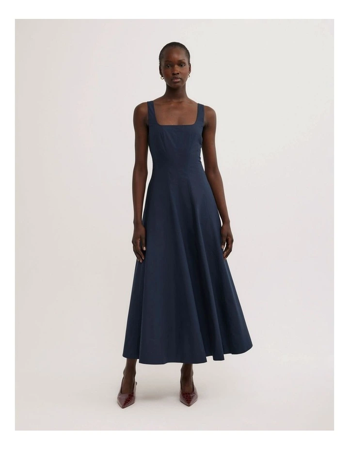 Seam Detail Midi Dress in Navy image 1