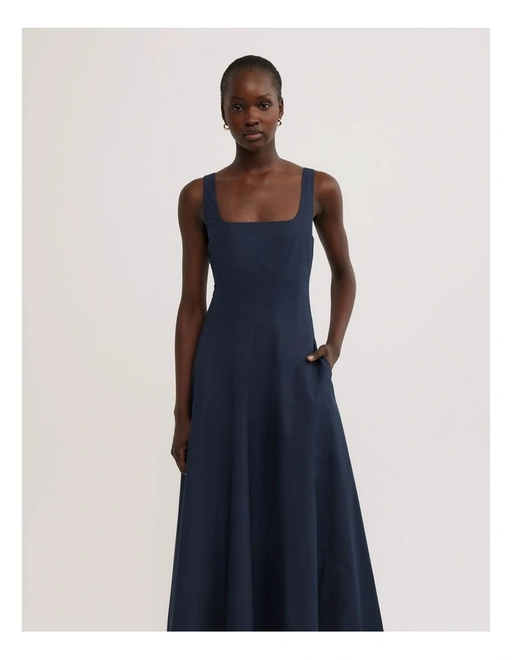 Seam Detail Midi Dress in Navy image 2