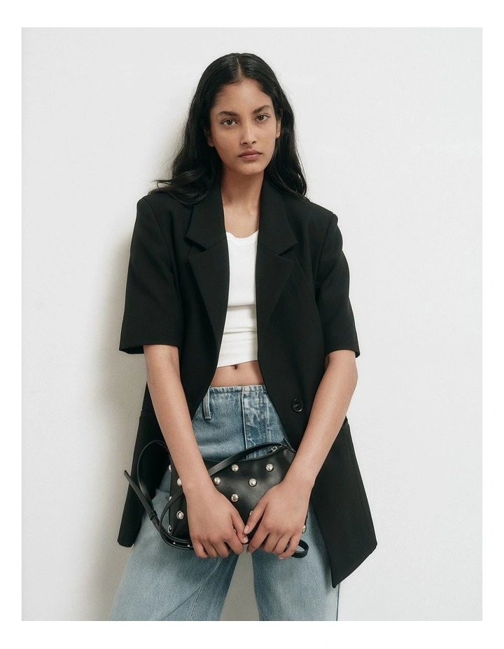 Short Sleeve Blazer in Black image 1